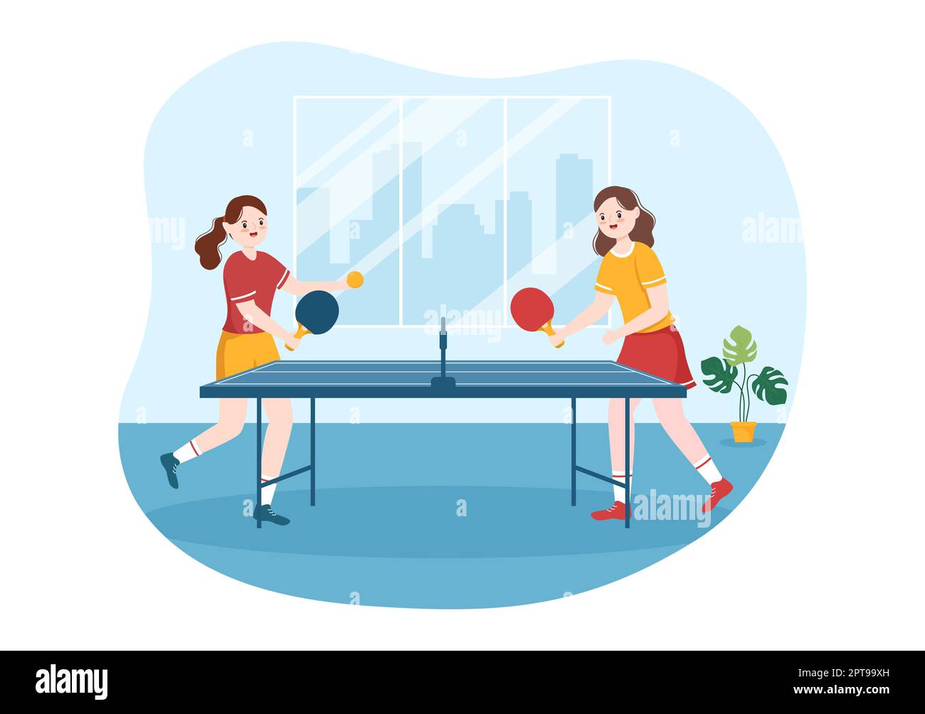 Personas jugando Deportes de tenis de mesa con raqueta y pelota de ping pong  partido de juego en dibujos animados planos Mano Dibujado Plantillas  Ilustración Fotografía de stock - Alamy