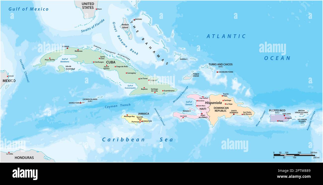 Mapa vectorial de las Antillas Mayores en la región del Caribe Imagen ...