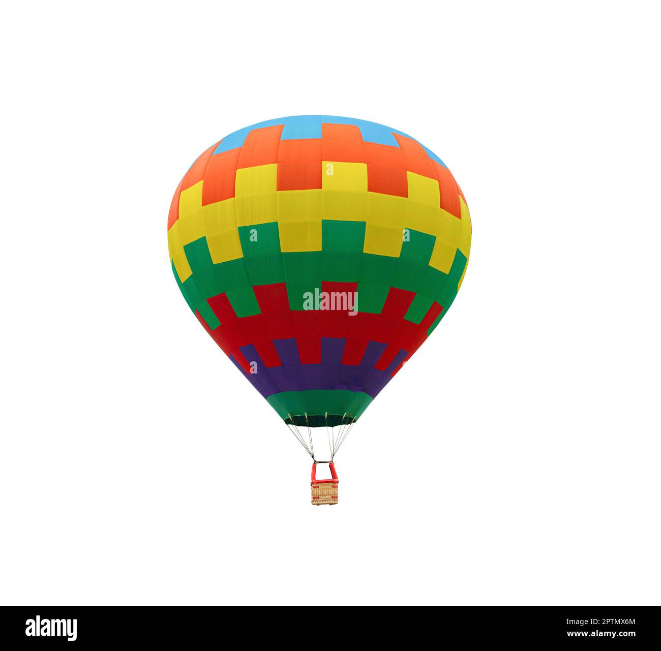 Colorido globo de aire caliente Flotando aislado sobre fondo blanco incluido Ruta de recorte Foto de stock