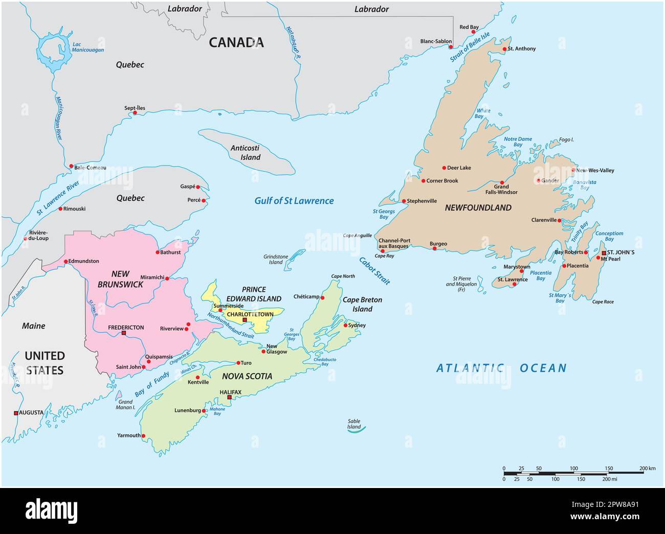 Mapa vectorial de las cuatro provincias marítimas canadienses Imagen