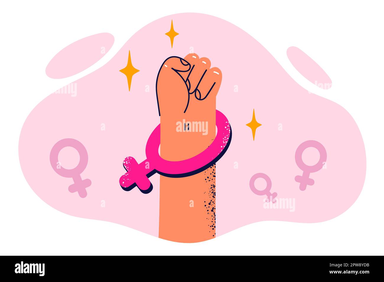El puño con símbolo de Venus simboliza la protesta feminista y la protección de los derechos de las mujeres en la lucha Ilustración del Vector