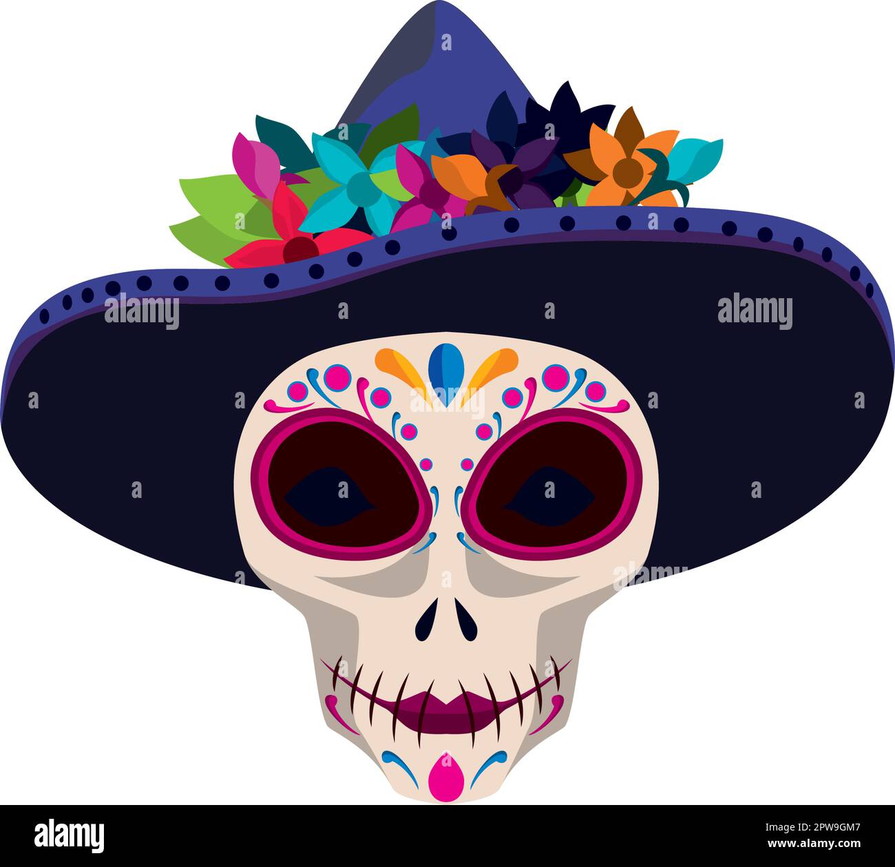 Símbolo Del Día De Los Muertos México Con Cráneo Ornamental Y Sombrero Ilustración Imagen Vector 6522