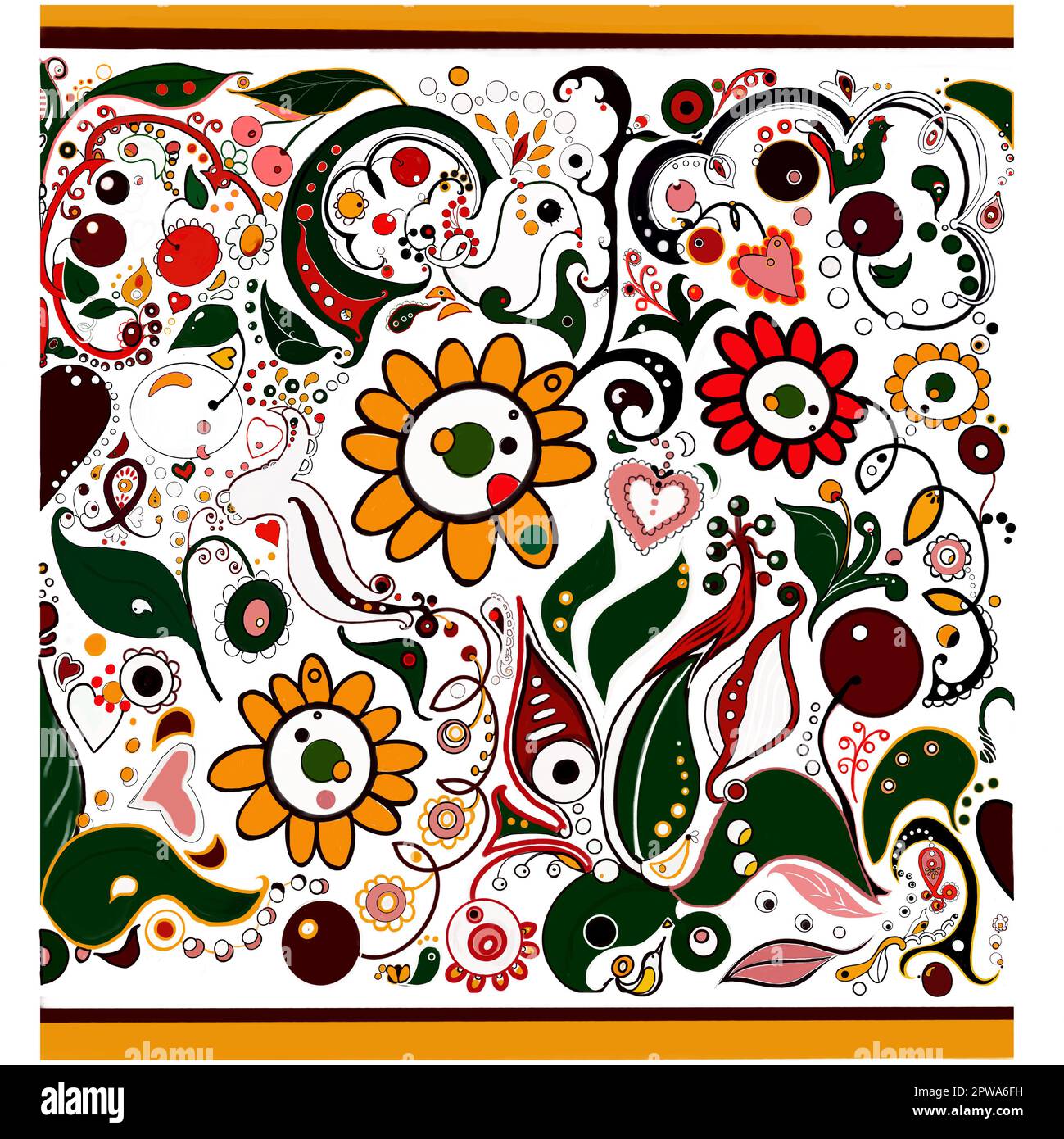 patrón de frutas, con frutas, elementos de flores, sobre un fondo blanco, dibujado a mano, perfecto para el diseño de postales, folletos, ropa, platos Foto de stock