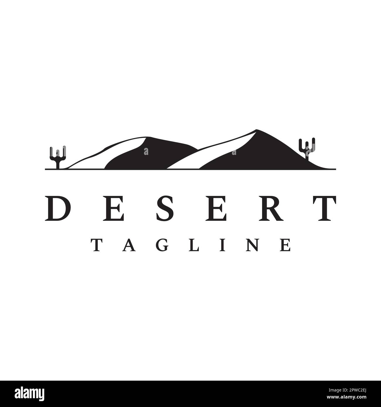 Diseño de vector de plantilla de logotipo abstracto de desierto caliente y dunas con cactus que muestra dunas de arena de fondo aislado. Ilustración del Vector
