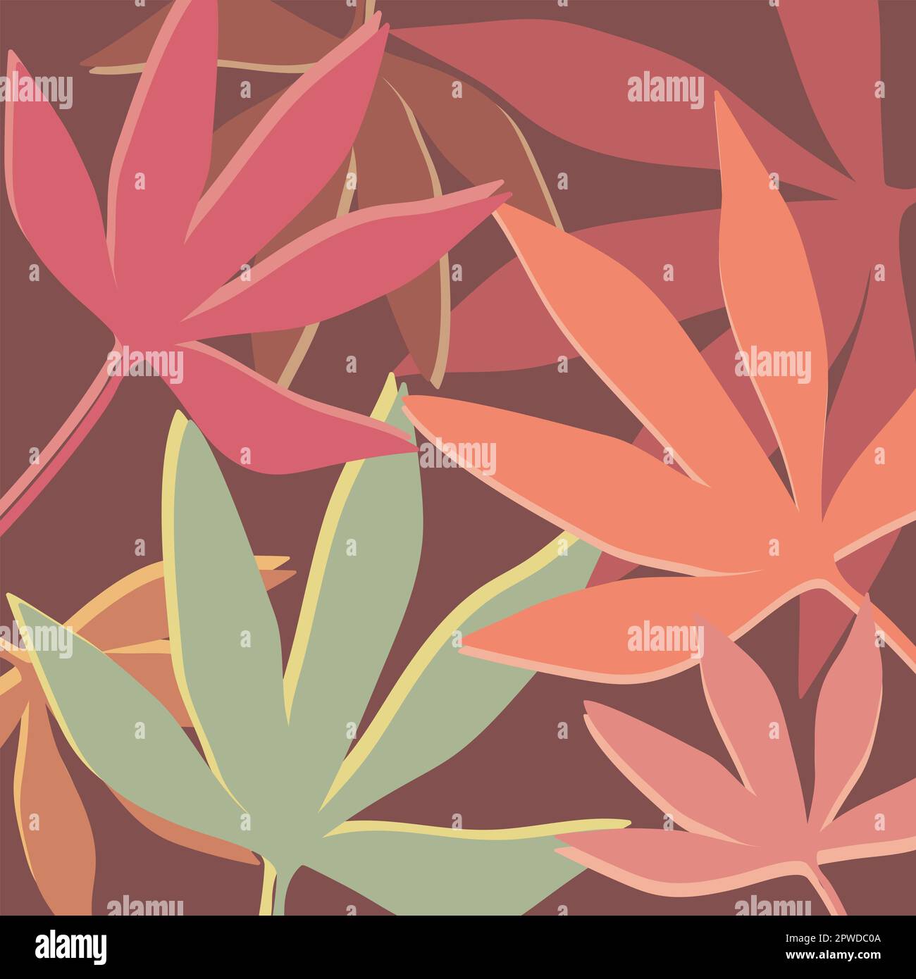 Ilustración botánica abstracta con hojas tropicales en diferentes colores. Dibujado a mano arte vectorial Ilustración del Vector