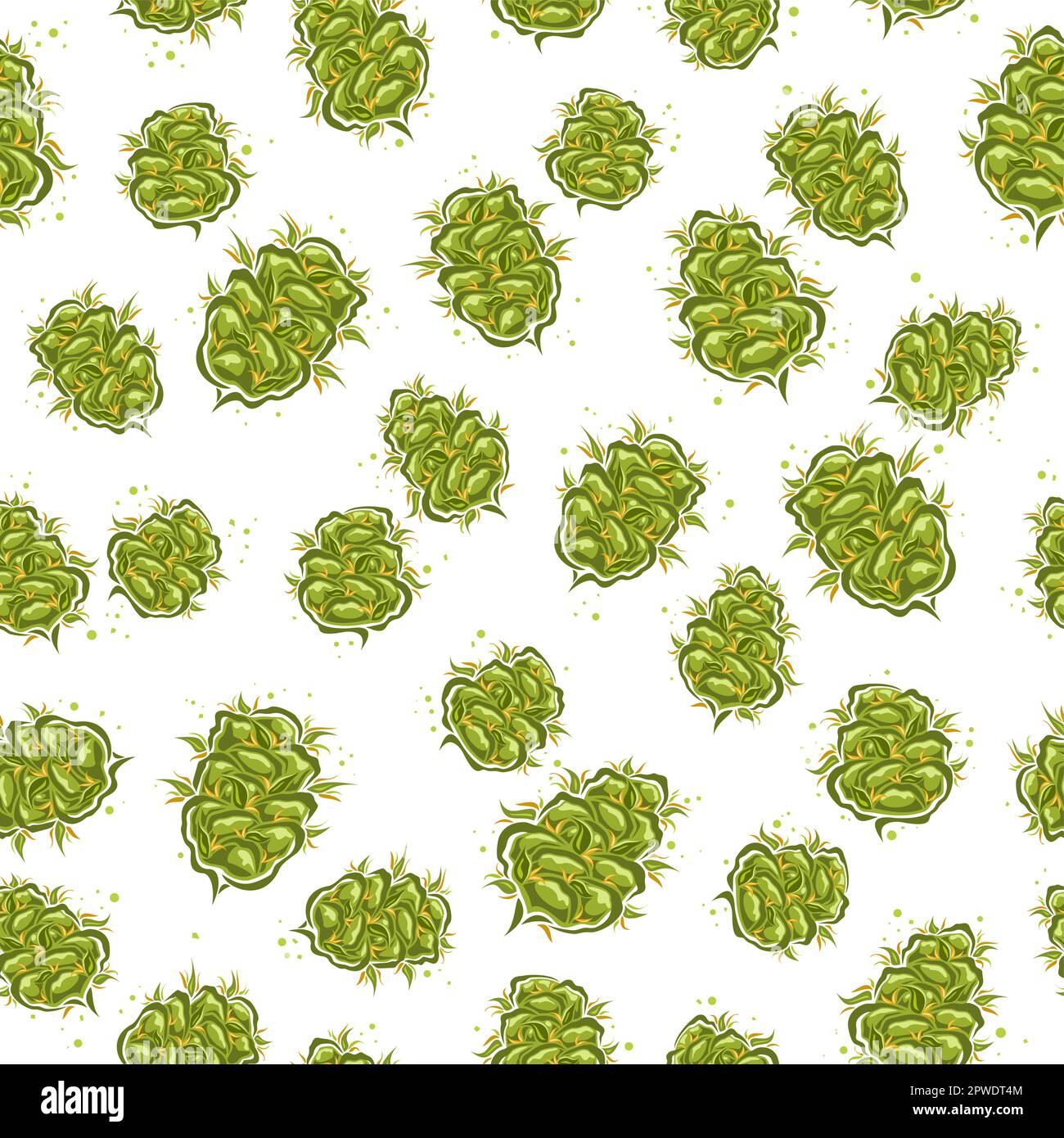 Vector Cannabis Bud Patrón sin fisuras, repetir fondo con ilustraciones recortadas de brotes de hierba enteros recreativos para envolver papel, colección de f Ilustración del Vector