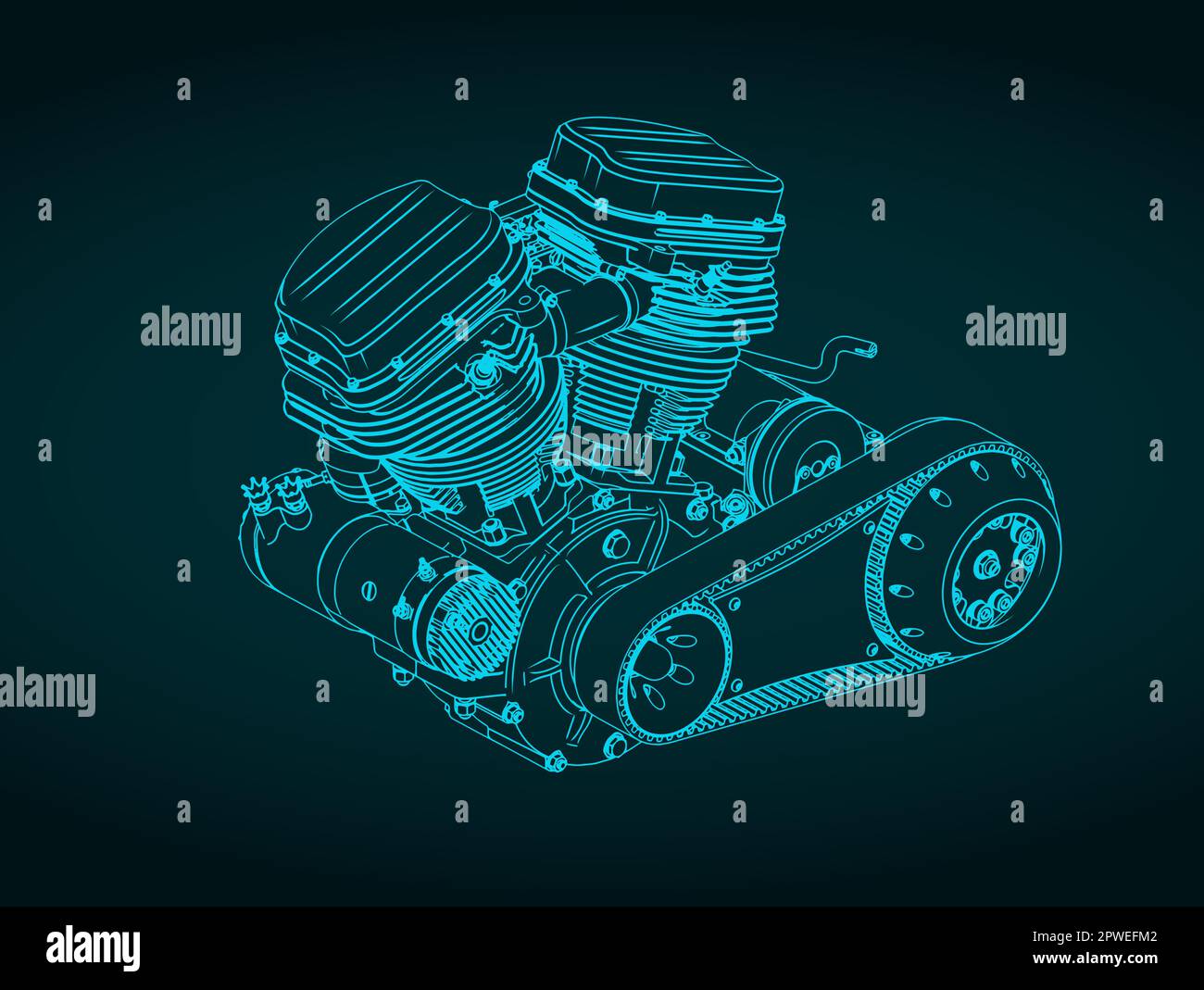 Ilustración vectorial estilizada del plano del potente motor de la motocicleta Ilustración del Vector