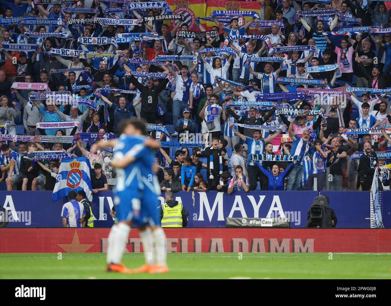 Los aficionados del RCD Espanyol celebraron la victoria durante el