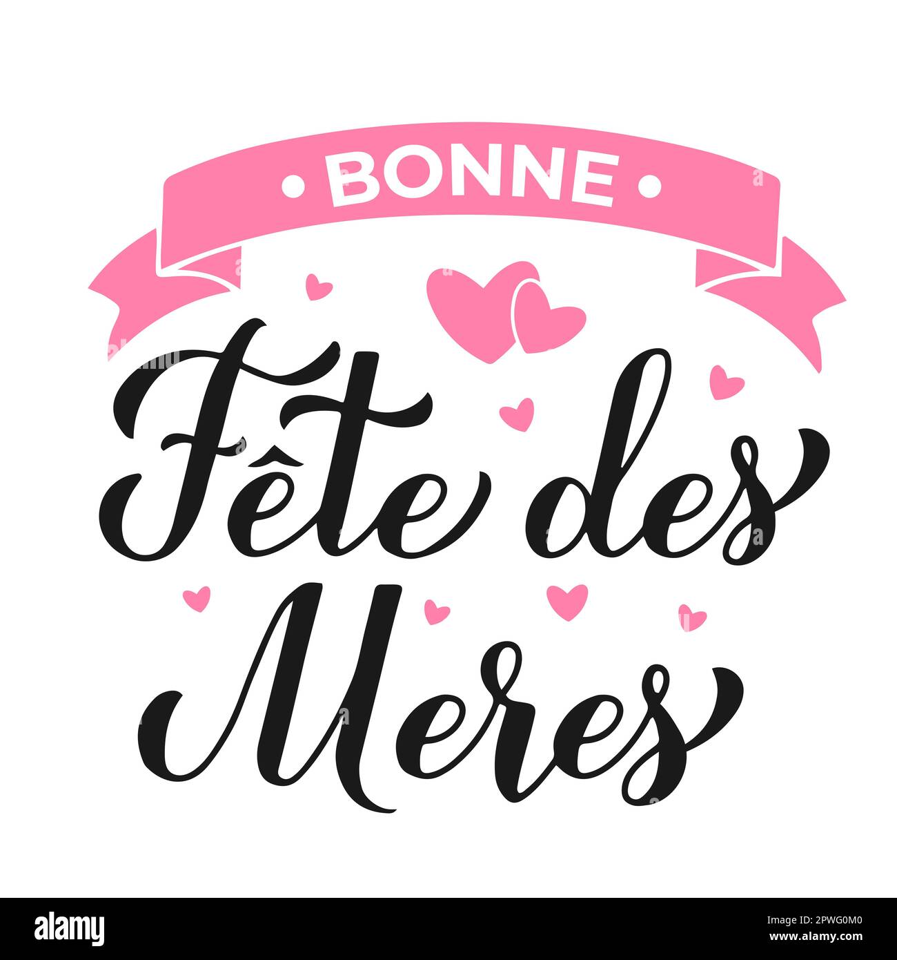Bonne Fete des Meres caligrafía letras a mano. Feliz Día de las Madres en Francés. Plantilla de