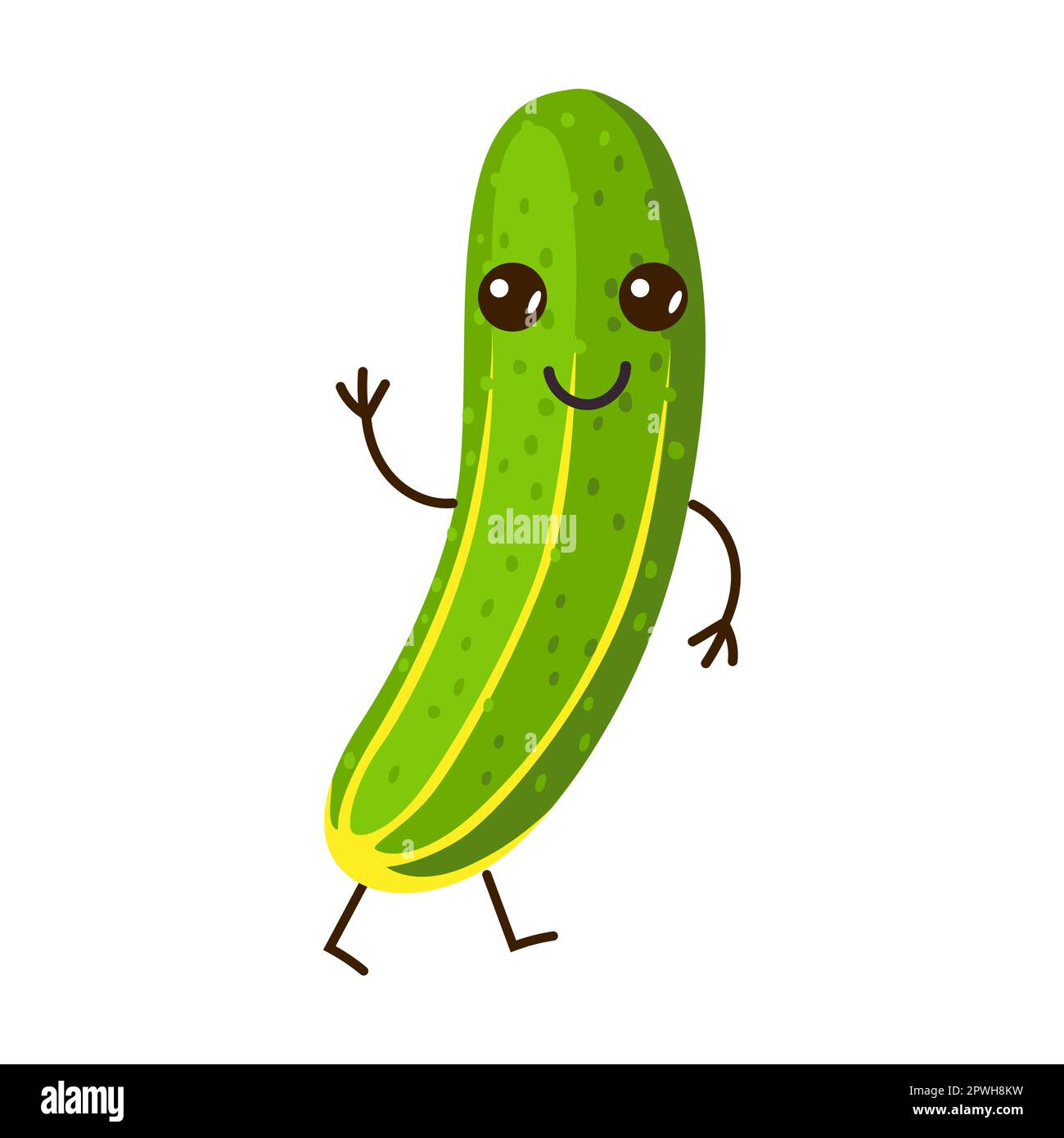 Pepino jugoso personaje vegetal con caras kawaii ilustración de dibujos animados Comida sana