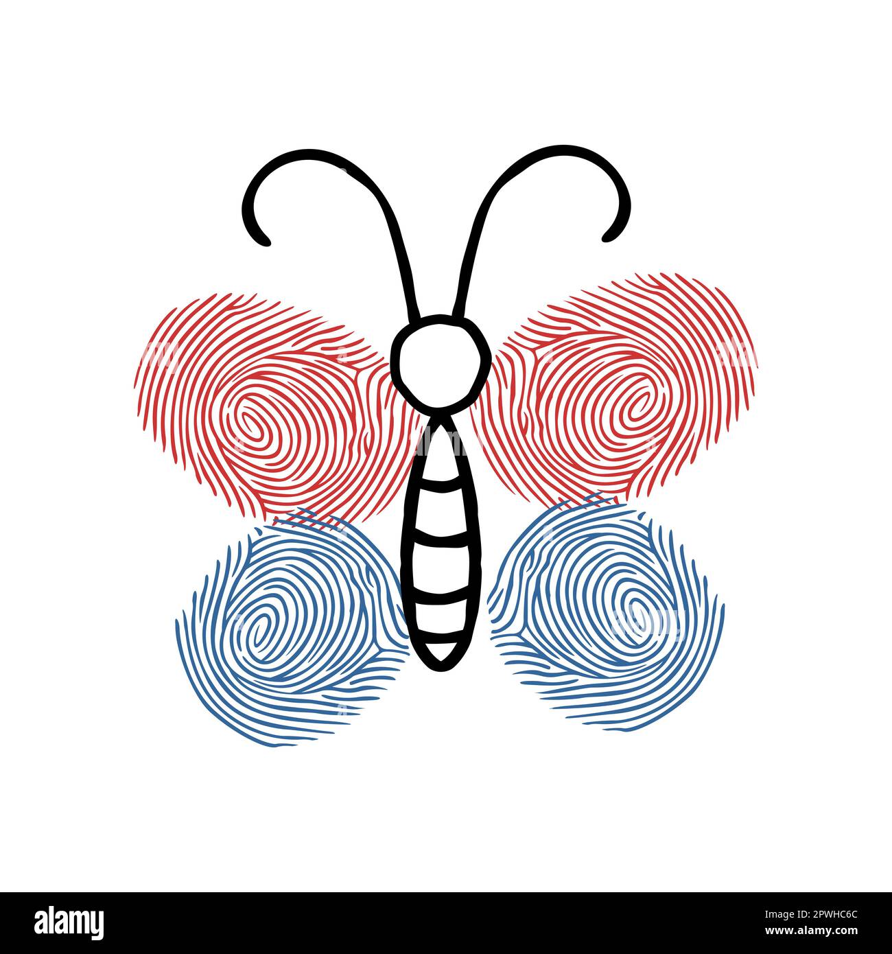 Colorida huella dactilar mariposa ilustración de dibujos animados