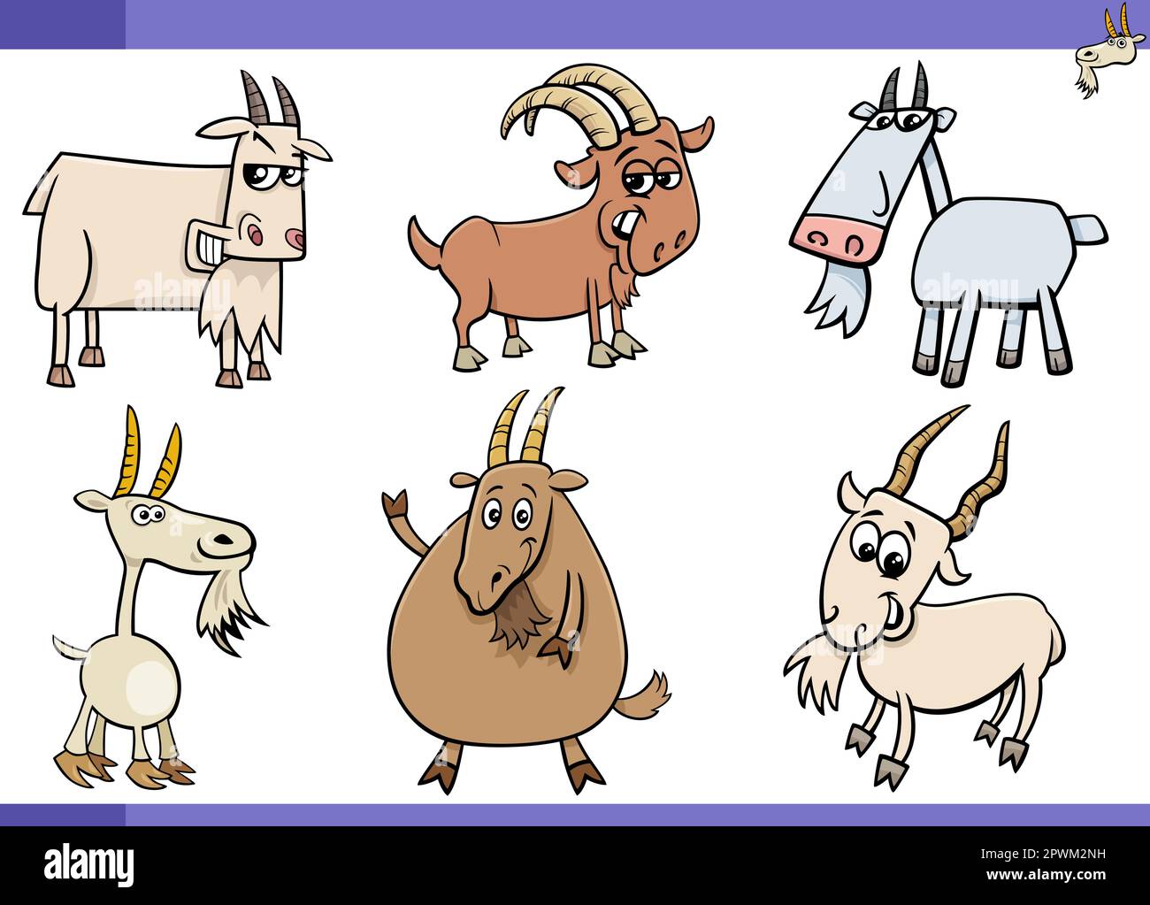 Ilustración de dibujos animados de animales de granja de cabras conjunto de personajes cómicos Ilustración del Vector