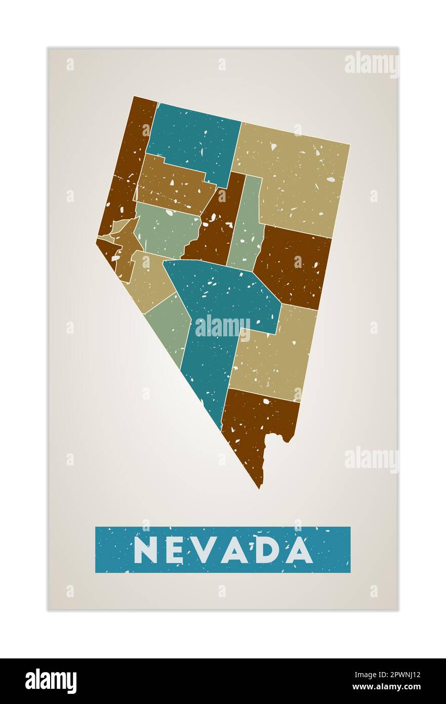 Mapa De Nevada Cartel Estatal De Ee Uu Con Regiones Vieja Textura Grunge Forma De Nevada Con