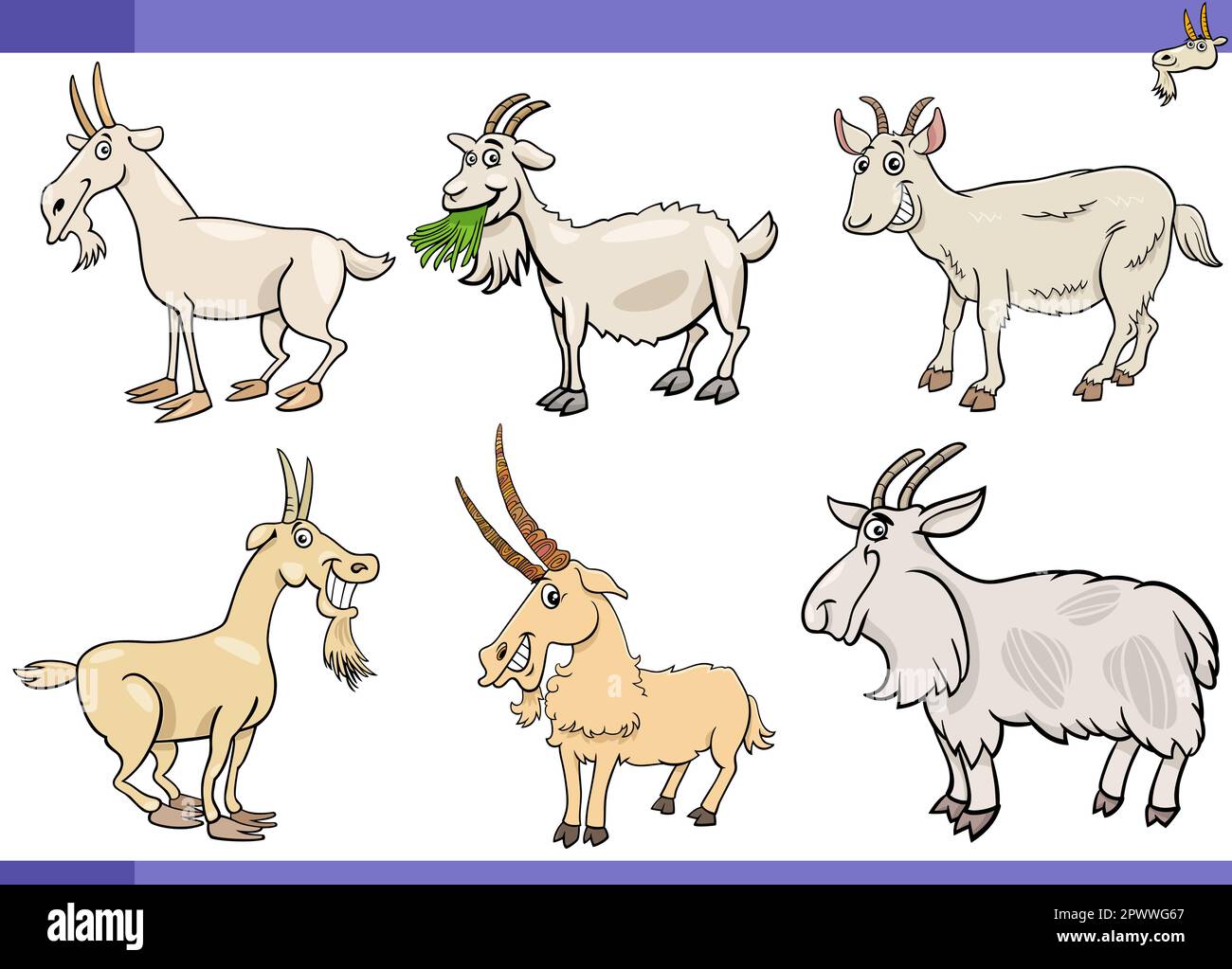 Ilustración de dibujos animados de animales de granja de cabras conjunto de personajes cómicos Ilustración del Vector