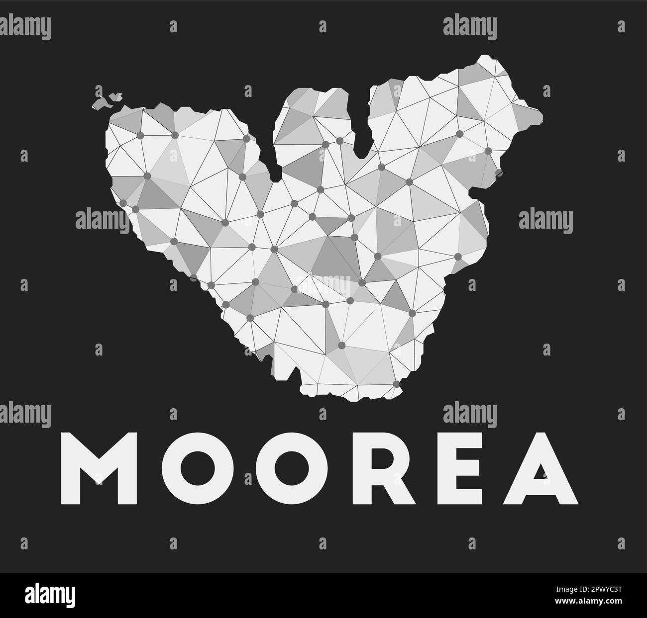 Moorea - mapa de la red de comunicación de la isla. Diseño geométrico de moda de Moorea sobre fondo oscuro. Tecnología, internet, red, telecomunicaciones conc Ilustración del Vector