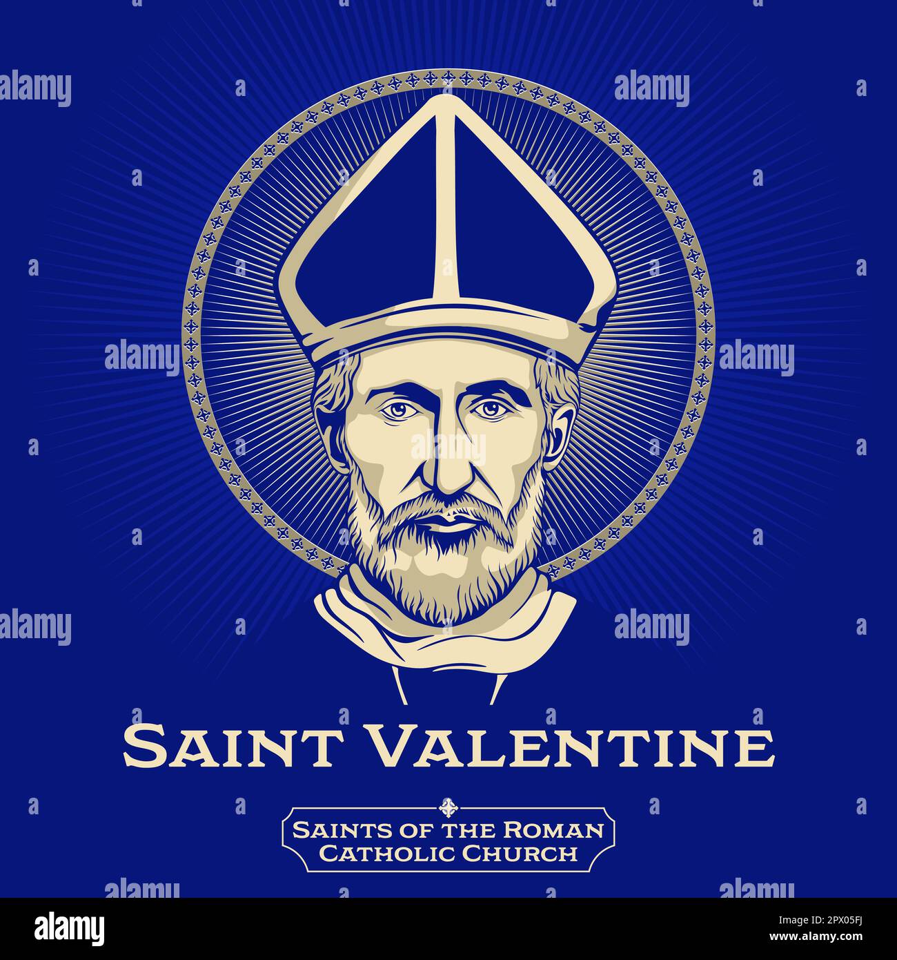 Los santos católicos. San Valentín fue un santo romano del siglo 3rd, conmemorado en el cristianismo occidental el 14 de febrero. Desde la Alta Edad Media Ilustración del Vector