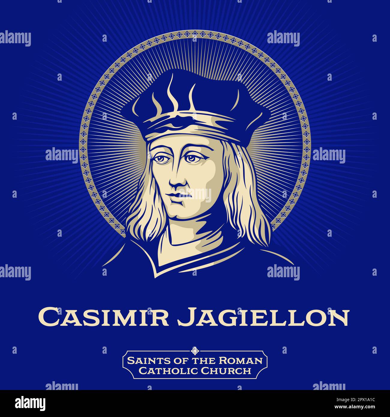 Los santos católicos. Casimir Jagiellon (1458-1484) fue un príncipe del Reino de Polonia y del Gran Ducado de Lituania. Ilustración del Vector