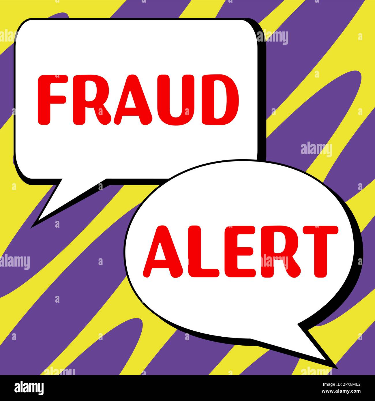 Señal de texto que muestra la alerta de fraude, palabra para la alerta de seguridad colocada en la cuenta de la tarjeta de crédito para la identidad robada Foto de stock