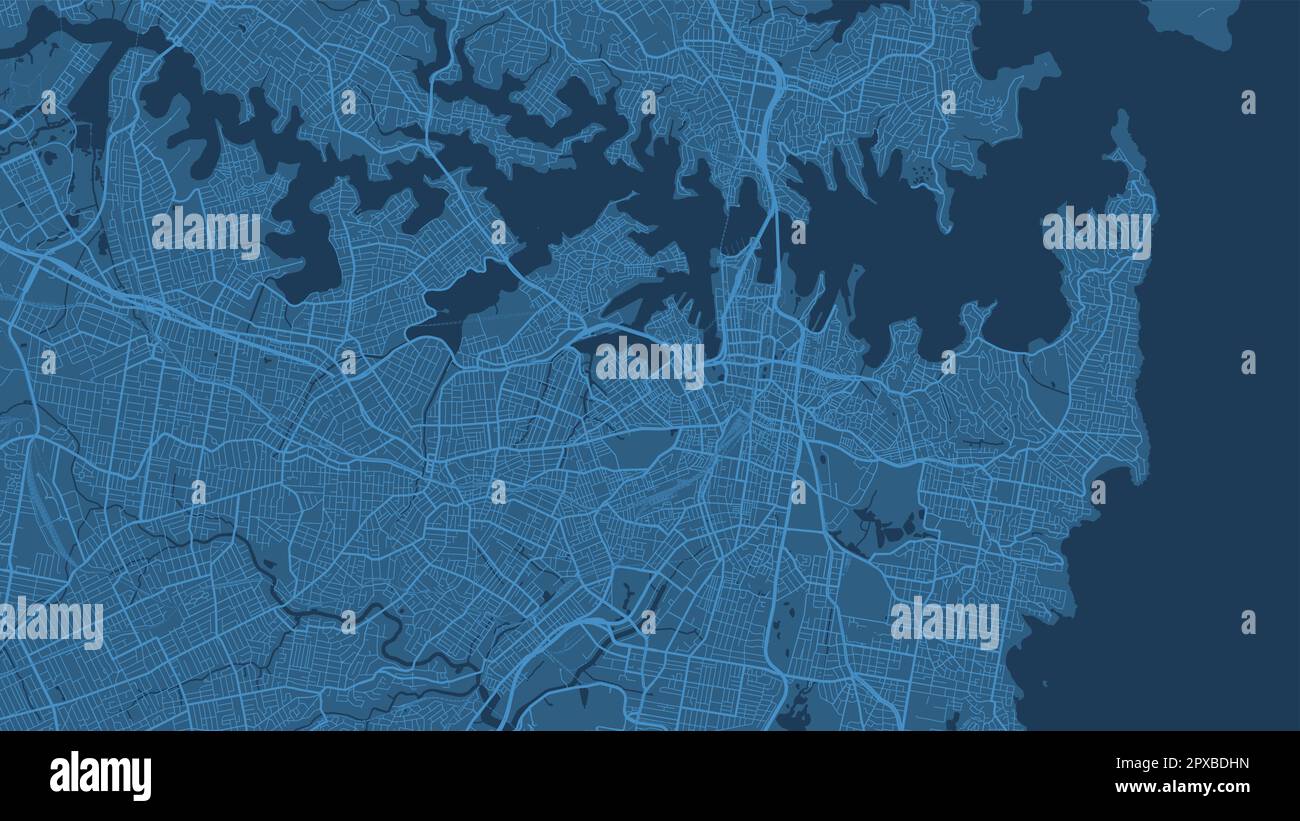 Mapa azul detallado del área administrativa de la ciudad de Sydney. Ilustración vectorial libre de derechos. Panorama urbano. Mapa turístico gráfico decorativo de Sydney t Ilustración del Vector