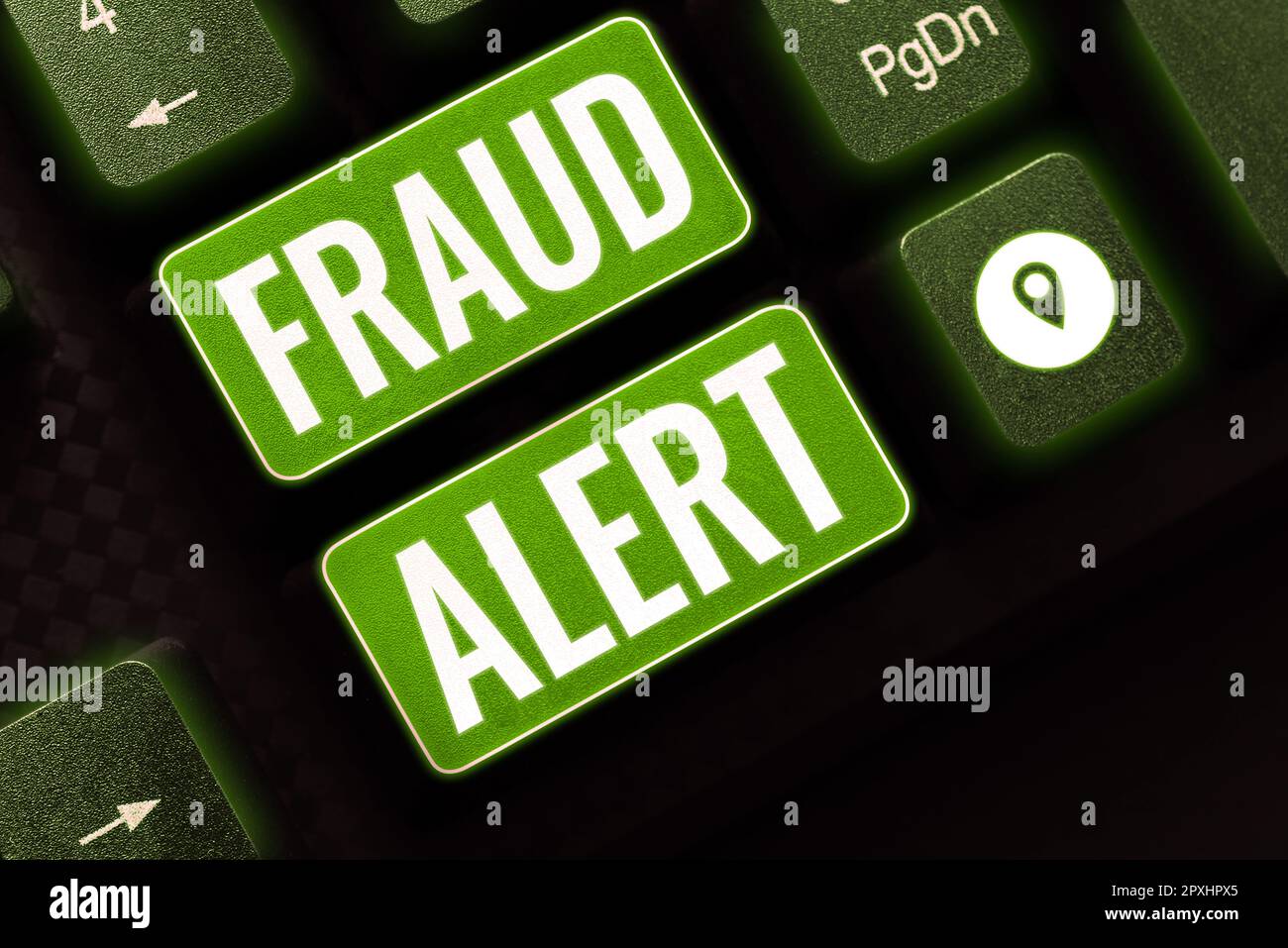 Pantalla conceptual Alerta de fraude, Alerta de seguridad de enfoque empresarial colocada en la cuenta de tarjeta de crédito para identidad robada Foto de stock