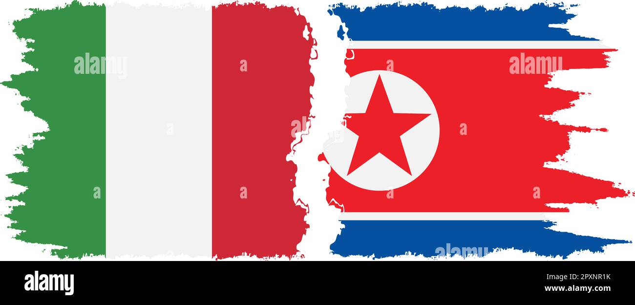 Corea del Norte e Italia grunge banderas de conexión, vector Ilustración del Vector