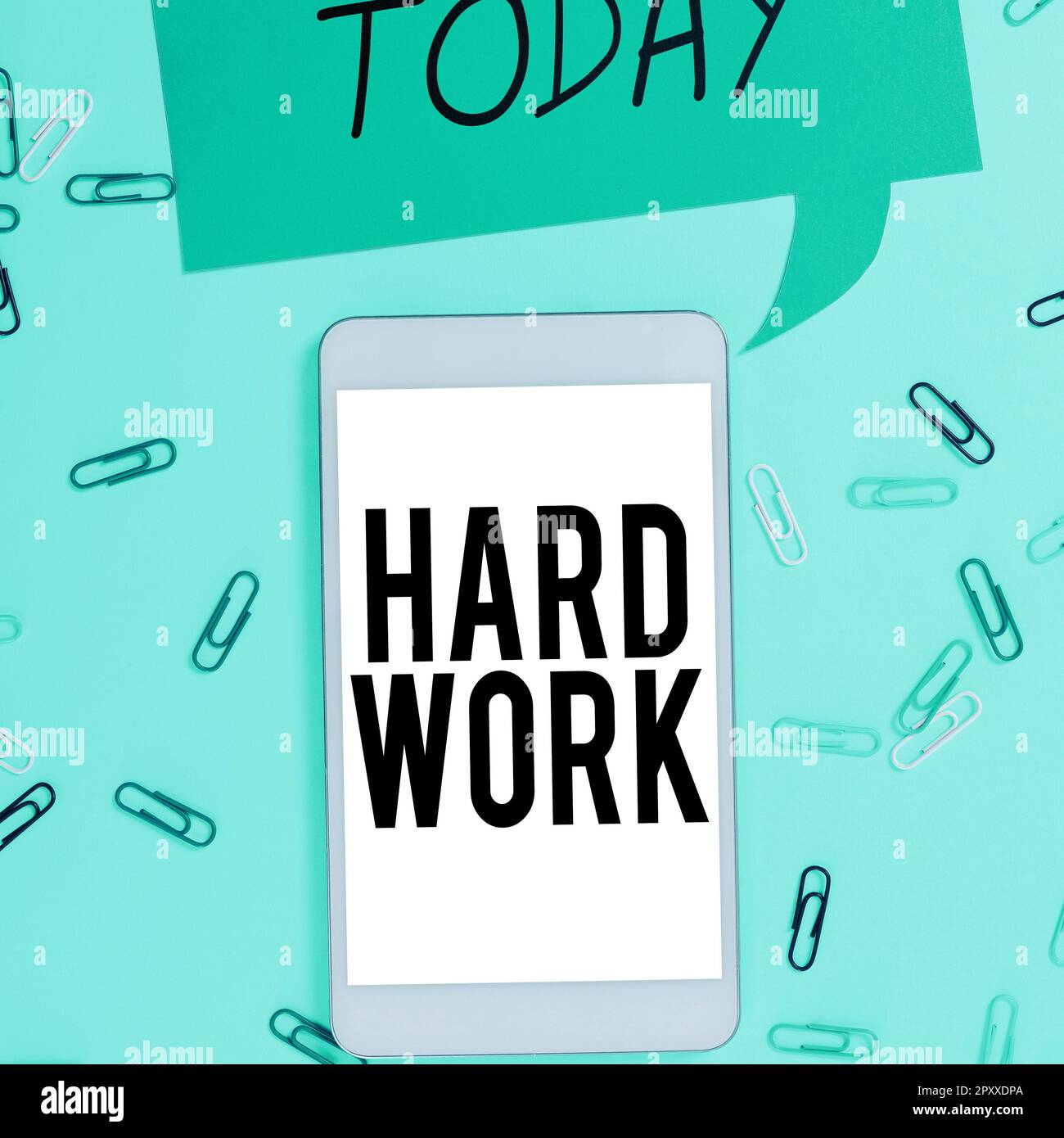 Text caption Presentando el trabajo duro, concepto que significa siempre poner mucho esfuerzo y