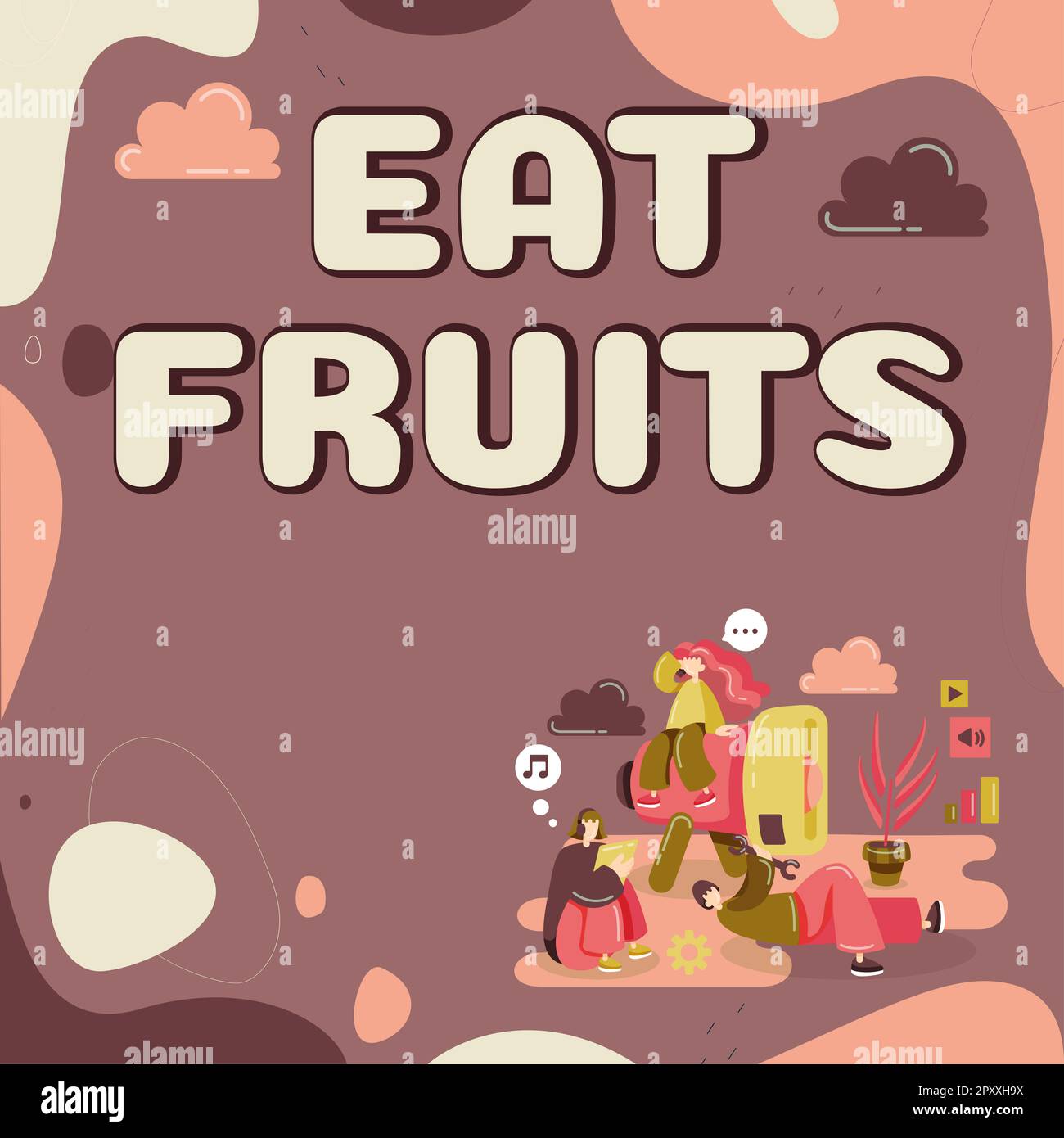 Escribir mostrando texto Comer frutas, concepto que significa consumir cualquier producto de