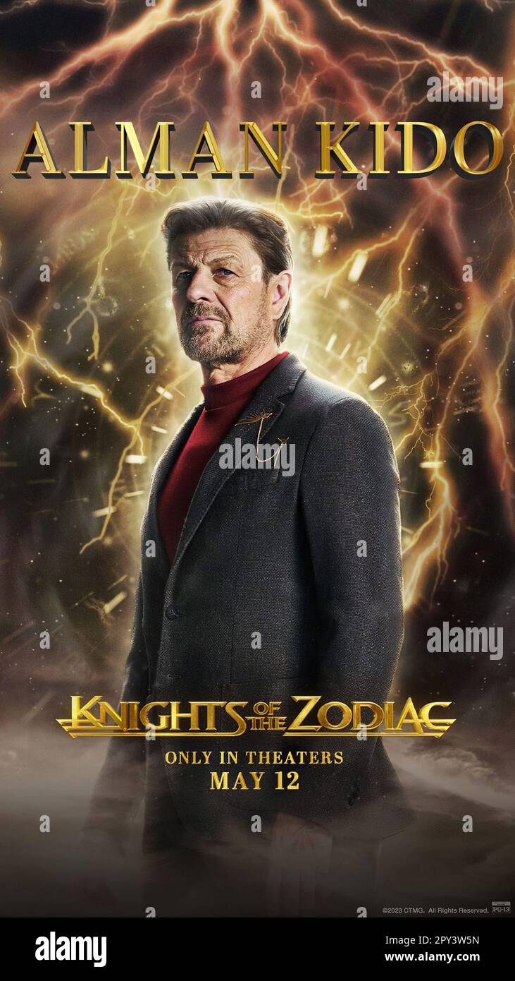 CABALLEROS DEL ZODIACO, cartel de personaje estadounidense, Sean Bean