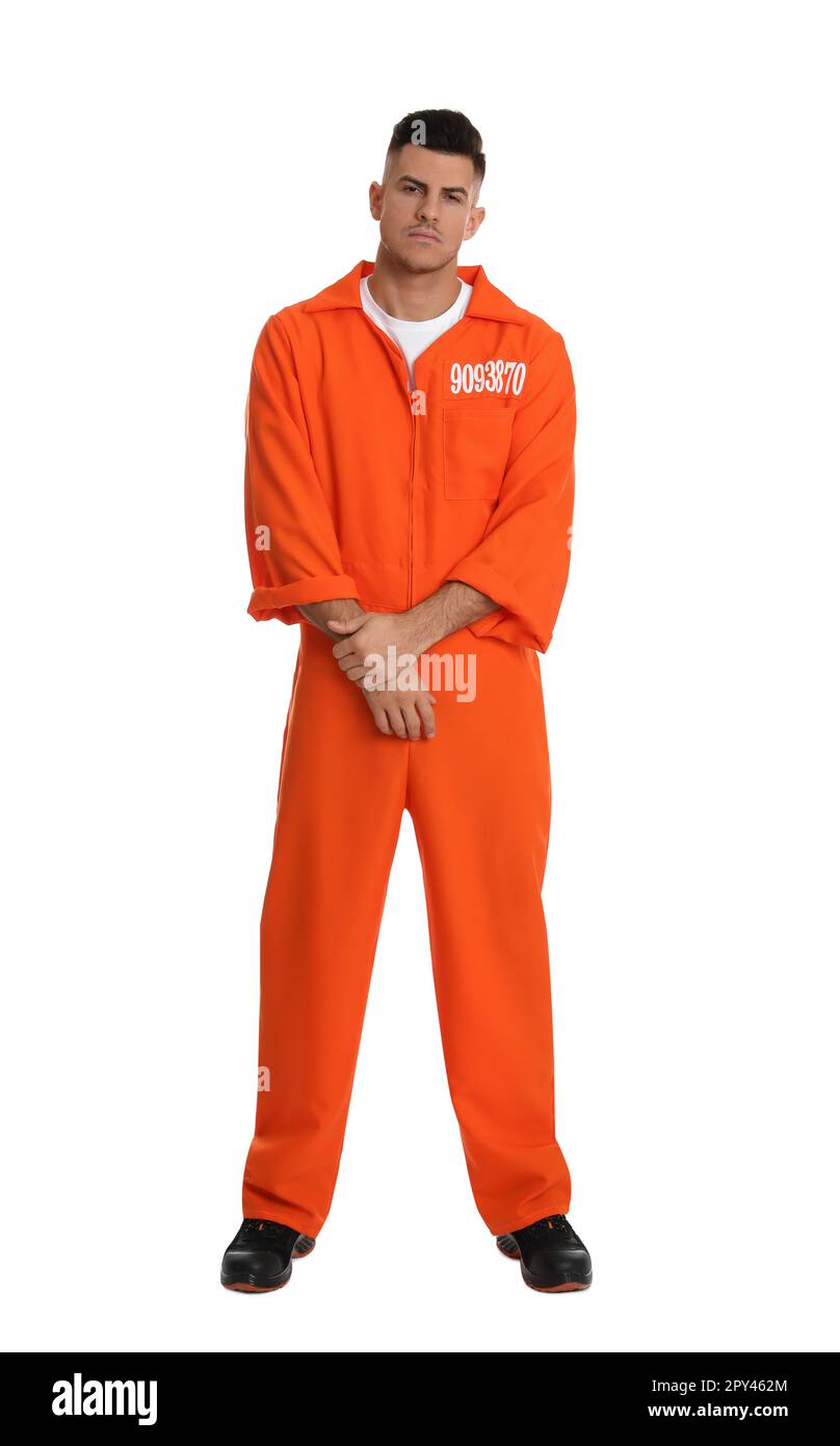 Preso en la túnica de color naranja aislado sobre fondo blanco Fotografía  de stock - Alamy