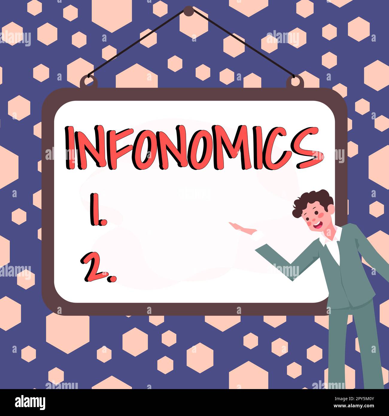 Signo de escritura a mano Infonomics. Visión general del negocio Imagen visual utilizada para representar información o datos Foto de stock