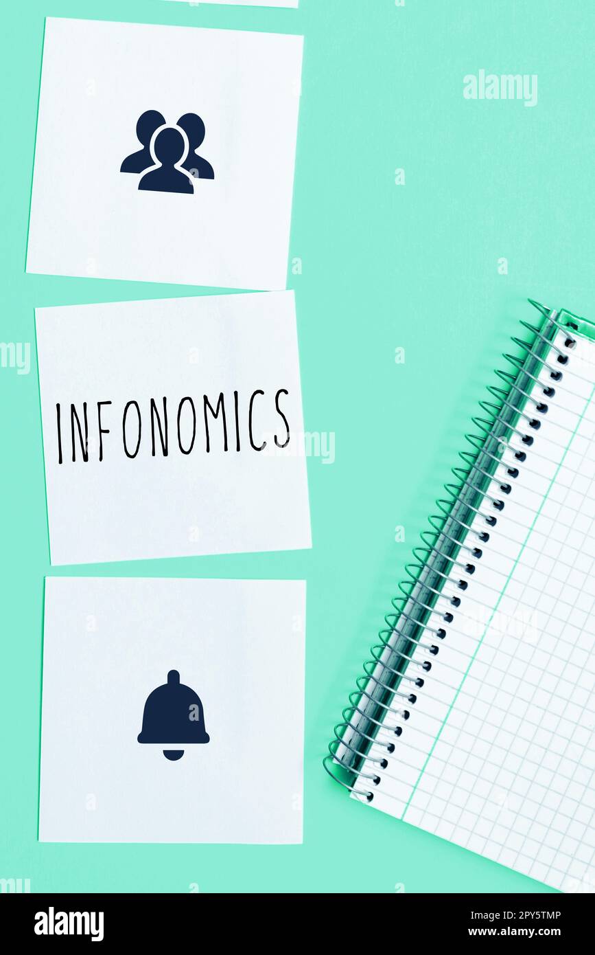 Signo de texto que muestra Infonomics. Imagen visual de idea de negocio utilizada para representar información o datos Foto de stock