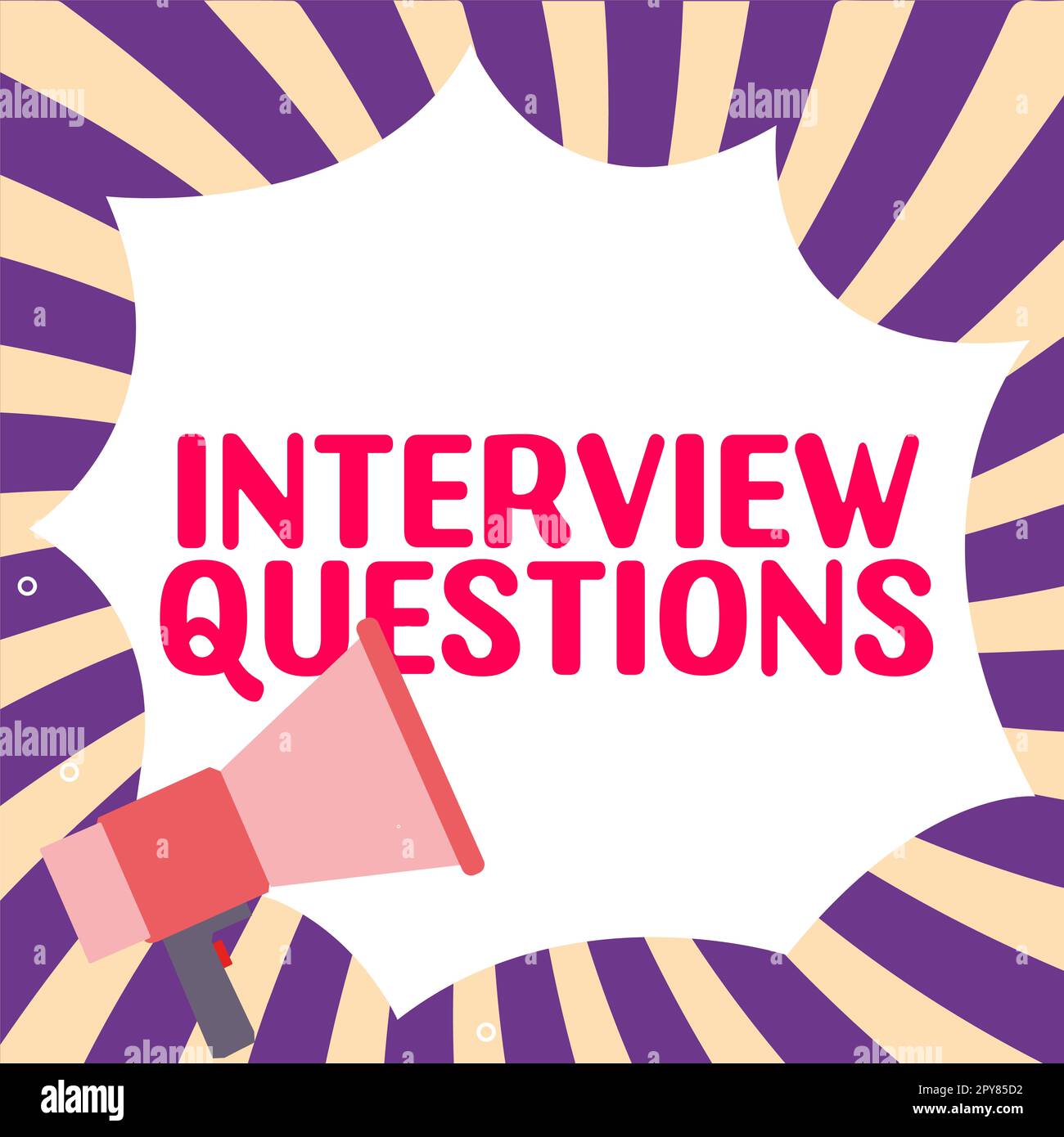 Título conceptual Preguntas de entrevista. Palabra por tema típico que es preguntar o preguntar durante una entrevista Foto de stock