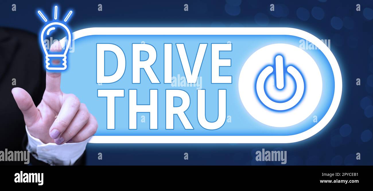 Texto de escritura a mano Drive Thru, concepto que significa lugar donde se puede obtener el Texto de escritura a mano Drive Thru, concepto que significa lugar donde se puede obtener el