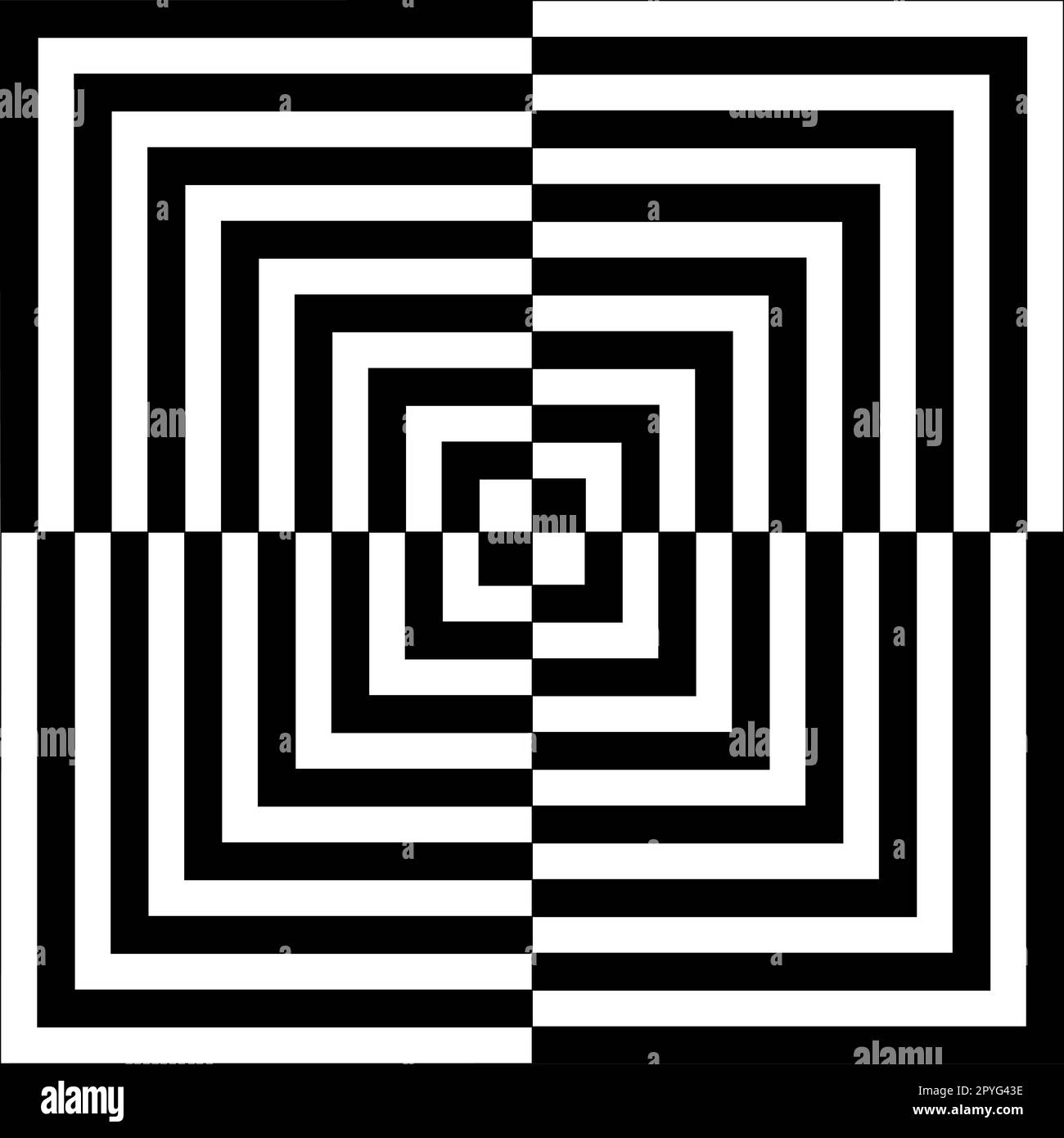 Ilusión óptica con cuadrados en blanco y negro. Patrón de formas de