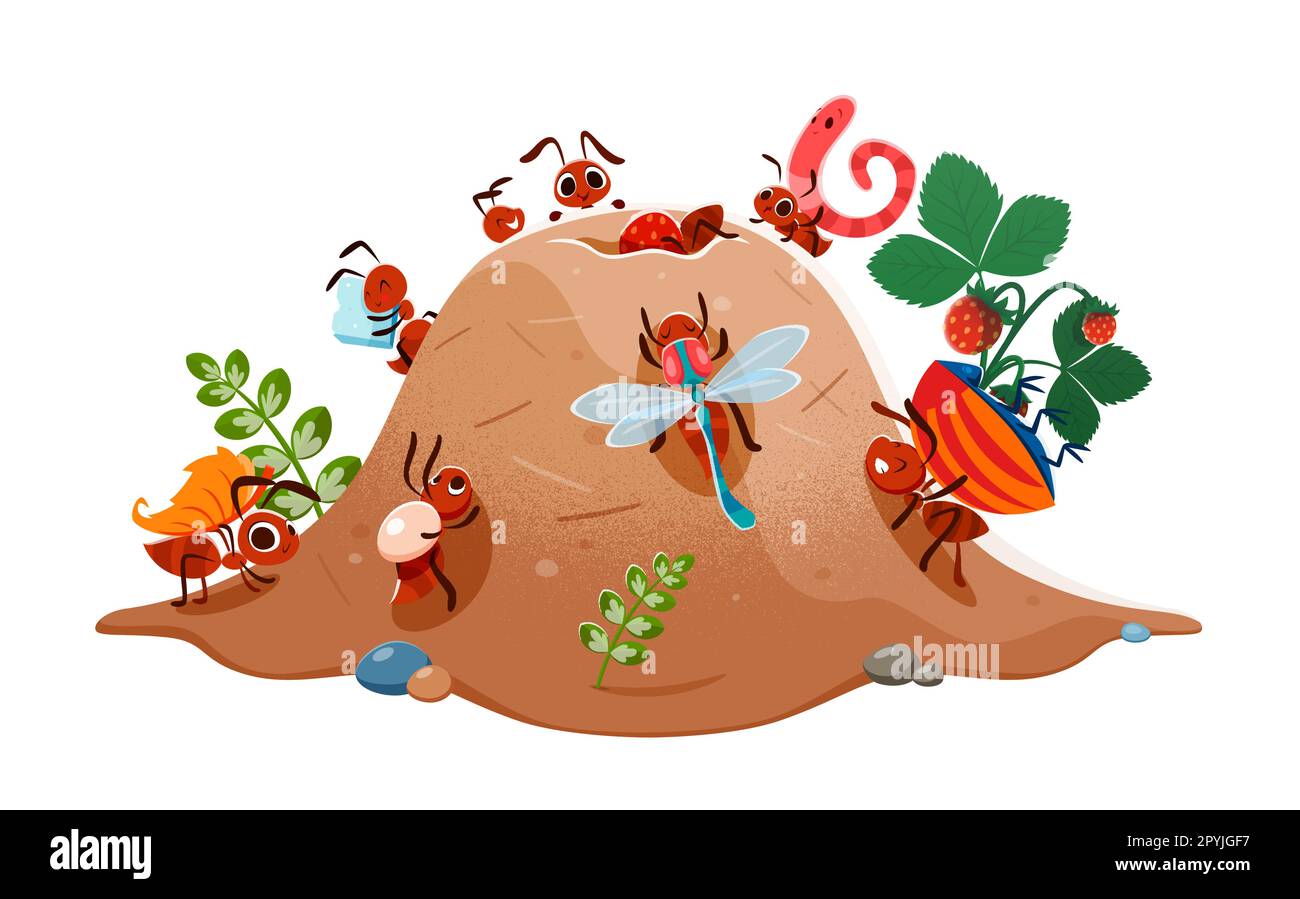 Personajes de colonias de hormigueros de dibujos animados y hormigas