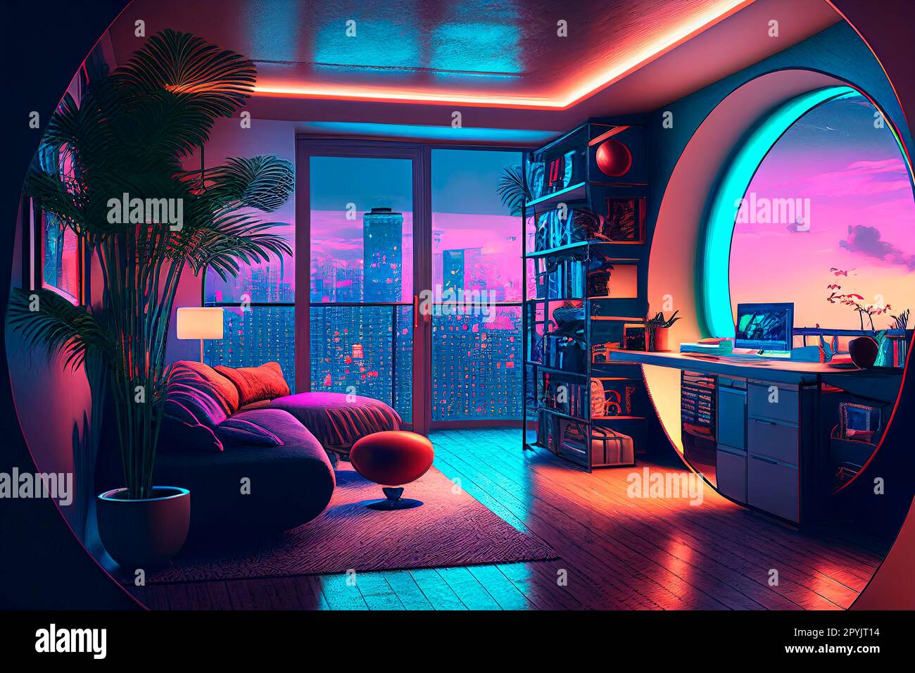 habitación gamer futurista, iluminacion led, aparatos de realid 