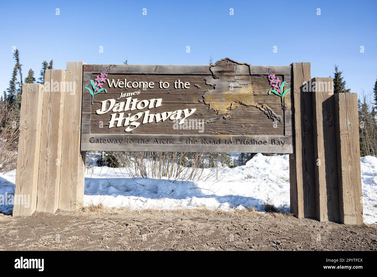 Bienvenido a la señal de Dalton Highway Foto de stock