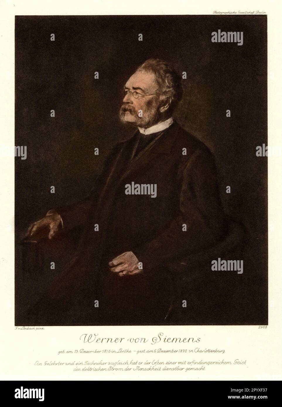 Werner von (desde 1888) Siemens (1816-1892), ingeniero y empresario alemán, cofundador de ingeniería eléctrica. Pintura de Franz von Lenbach. Foto: Heliogravure, Corpus Imaginum, Colección Hanfstaengl. [traducción automatizada] Foto de stock