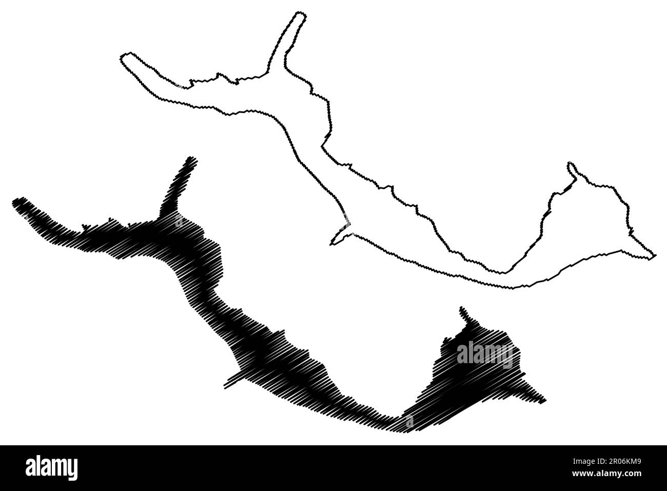 Lago Perucac embalse (República de Serbia, Bosnia y Herzegovina) mapa vectorial, dibujo de garabato Jezero Perućac mapa de la presa Ilustración del Vector