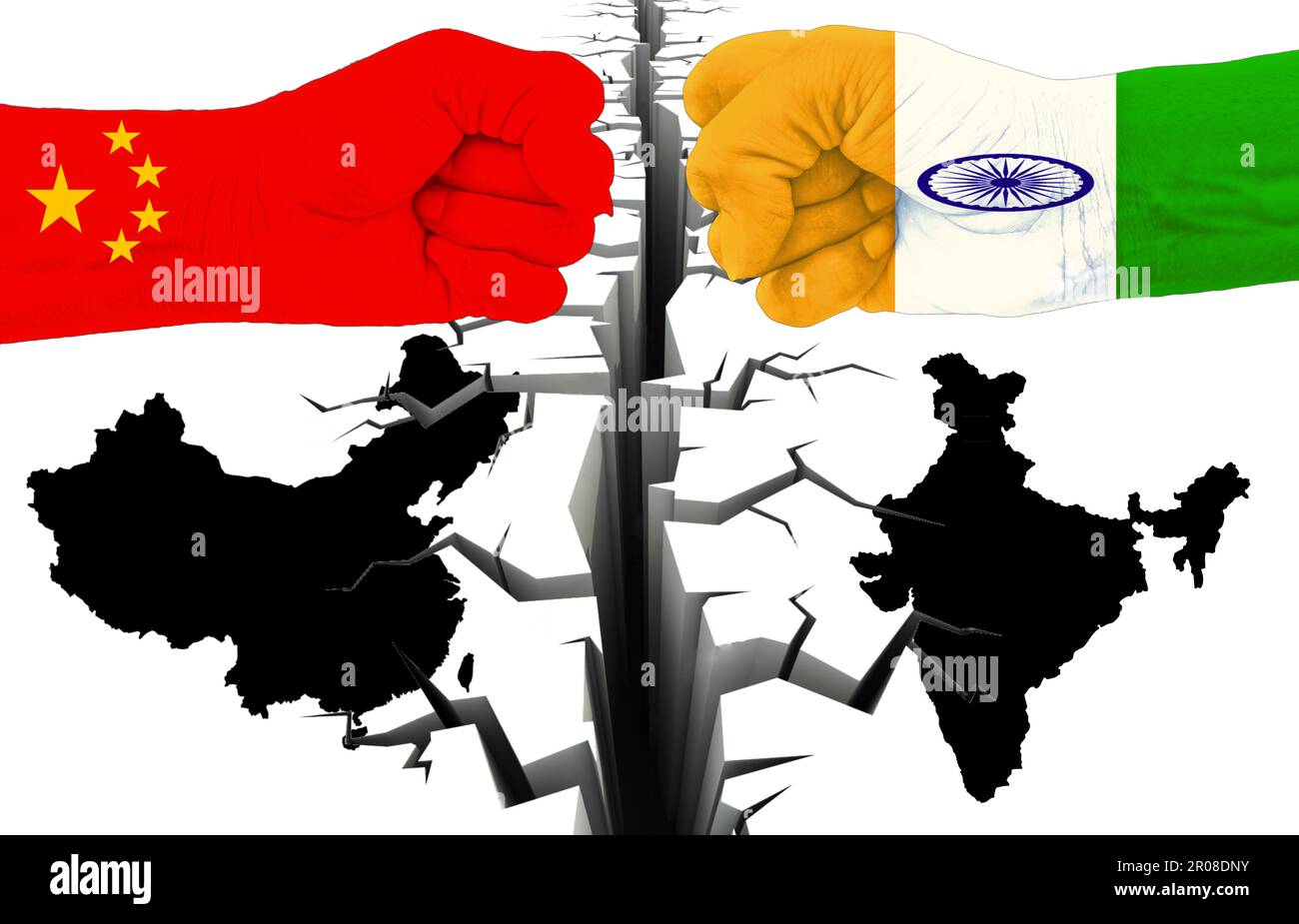 Una India VS China Frontera Disputas Guerra Concepto Ilustración, Lucha