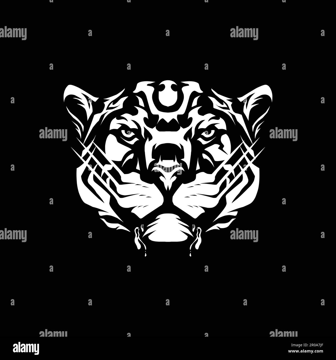 cabeza de tigre ilustración blanco negro Ilustración del Vector