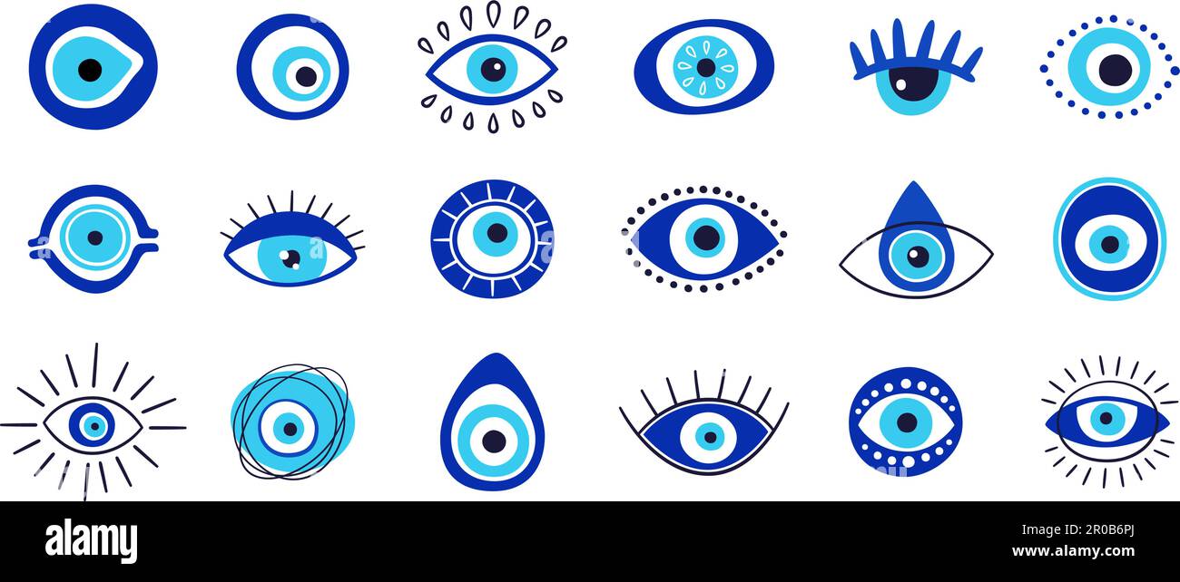 Se han establecido símbolos e iconos de ojo maligno o ojo turco. Diseño  moderno de amuletos y decoración de casa idea Imagen Vector de stock - Alamy