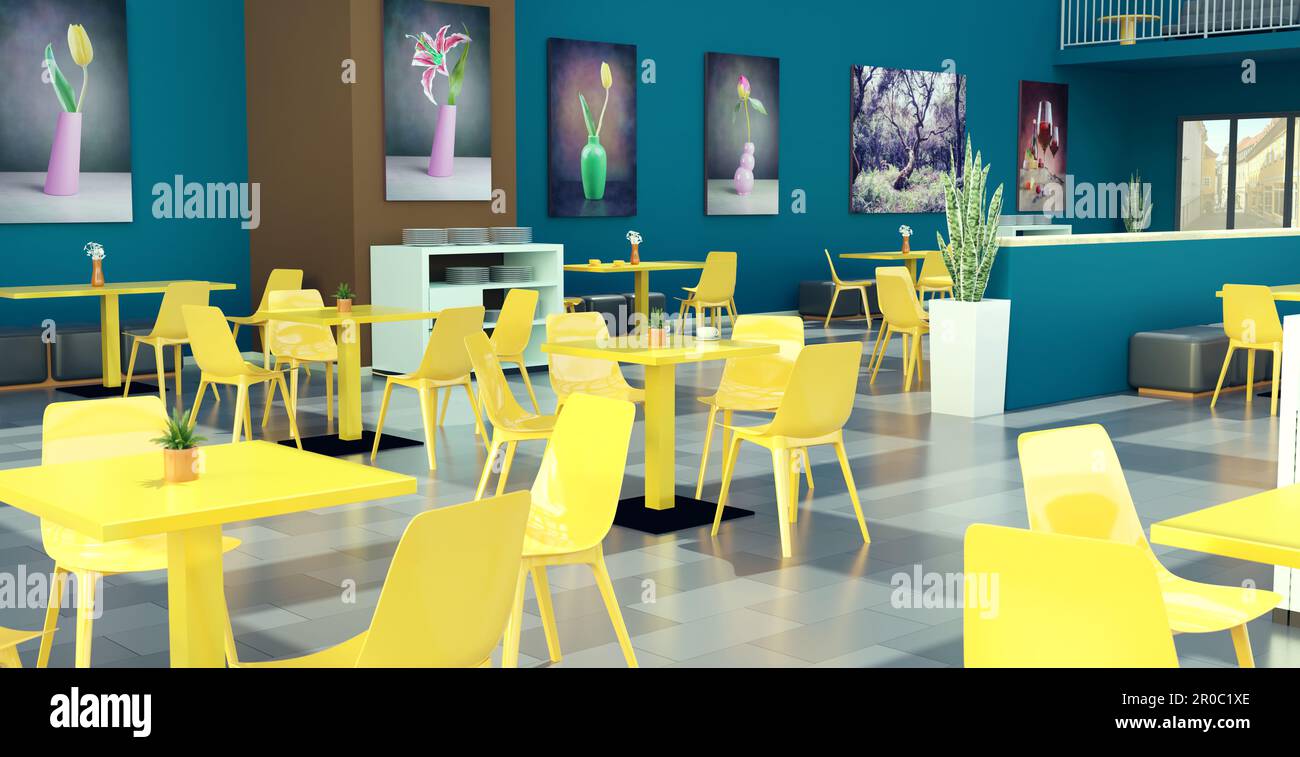 Una moderna cafetería, 3D ilustraciones Foto de stock