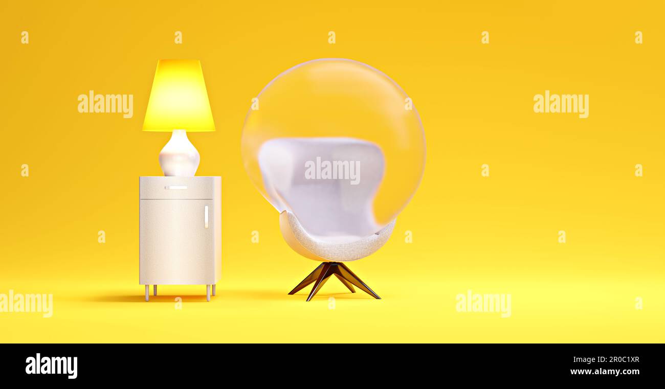 Imagen simbólica para vivir en una burbuja, representación 3D Foto de stock