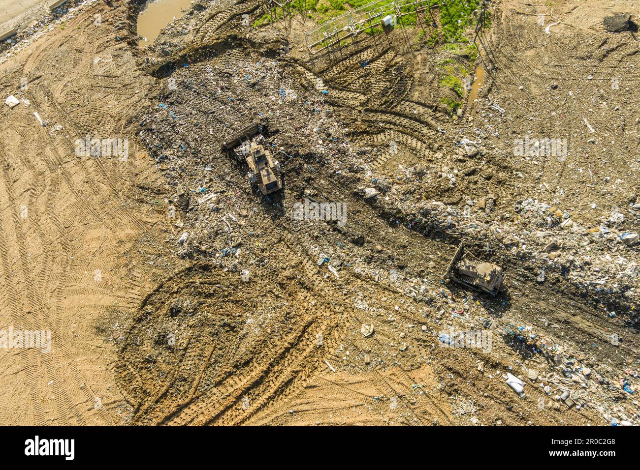 Vista aérea del sitio de residuos municipales, Pensilvania, EE.UU Foto de stock