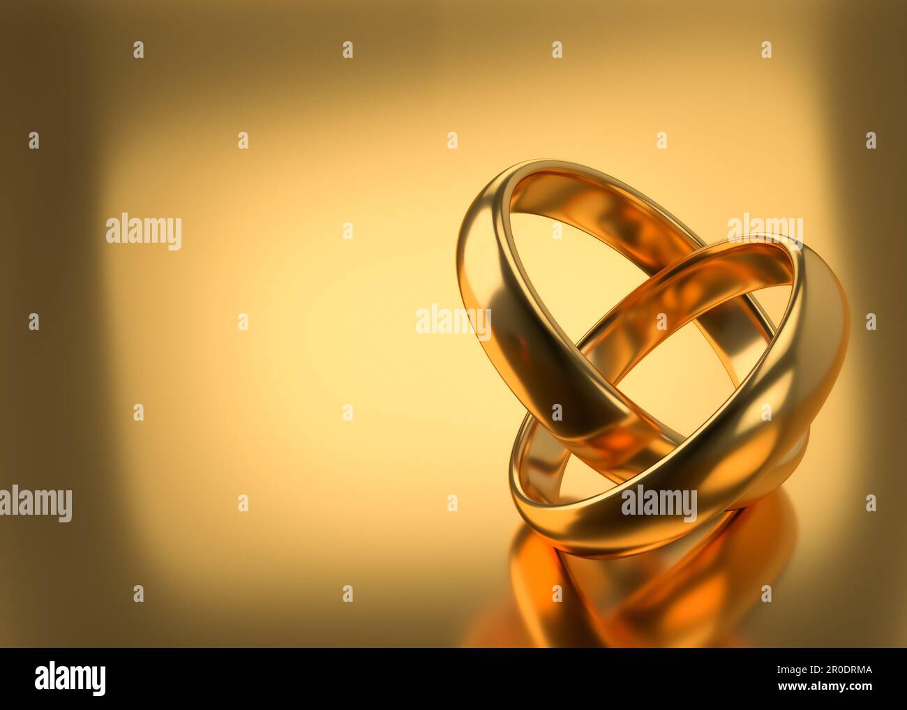 Ilustración de dos anillos de bodas de oro con conceptos de unidad de fondo  en blanco