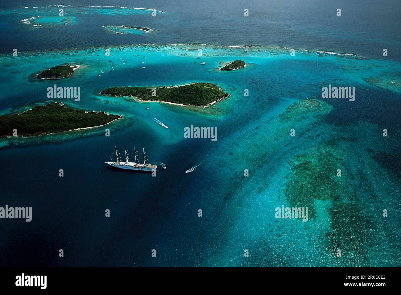 Tobago Cays, Luftaufnahme, Kleine Antillen Grenadines Foto de stock