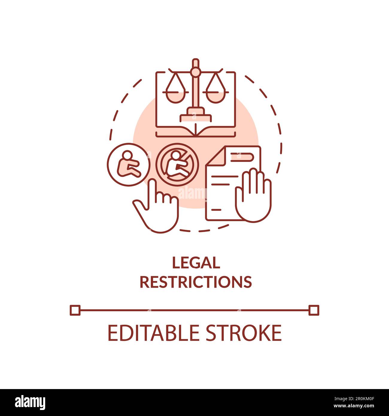 Icono de concepto rojo de restricciones legales Ilustración del Vector