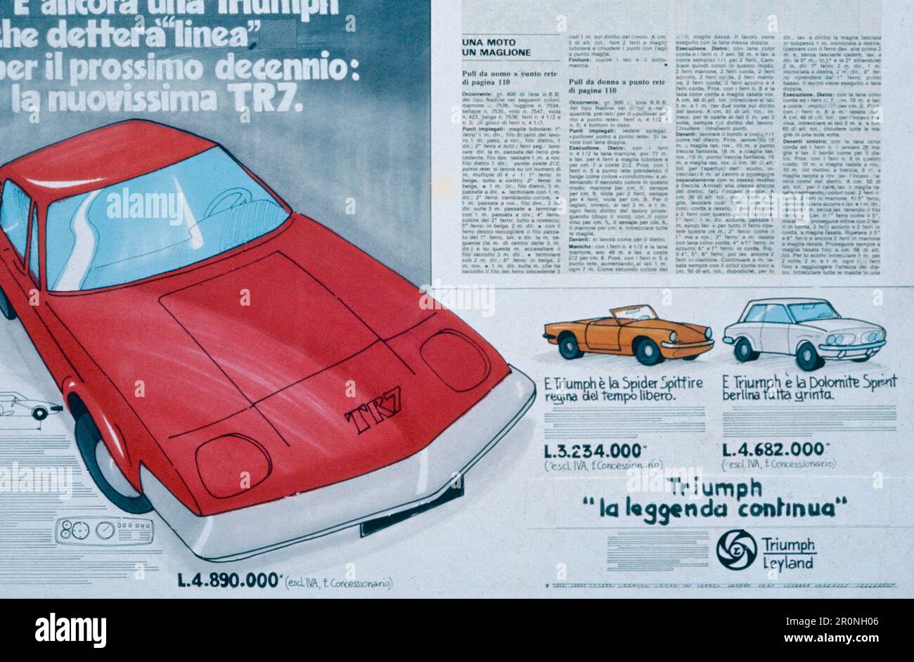 Cartel publicitario del coche Triumph TR7, Italia 1970s Foto de stock