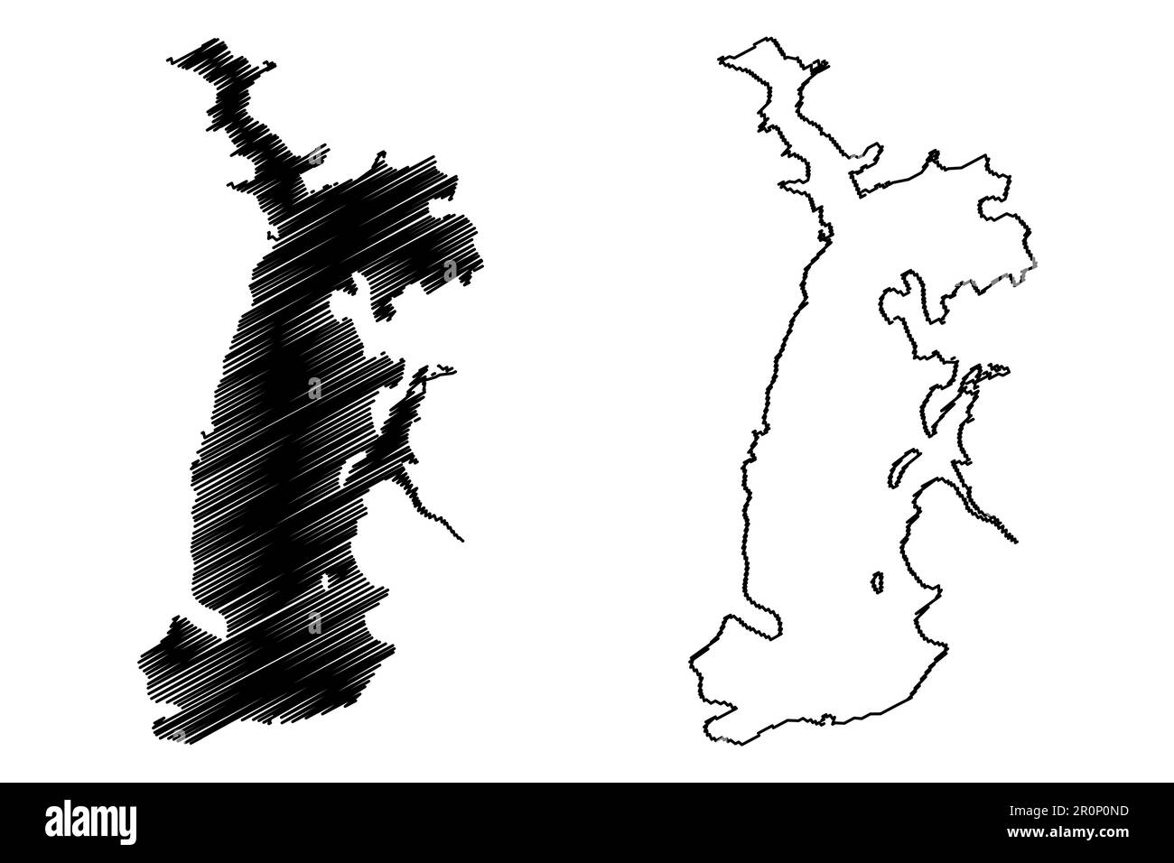 Lago Vlasina (República de Serbia) mapa ilustración vectorial, dibujo garabato mapa Vlasinsko jezero Ilustración del Vector